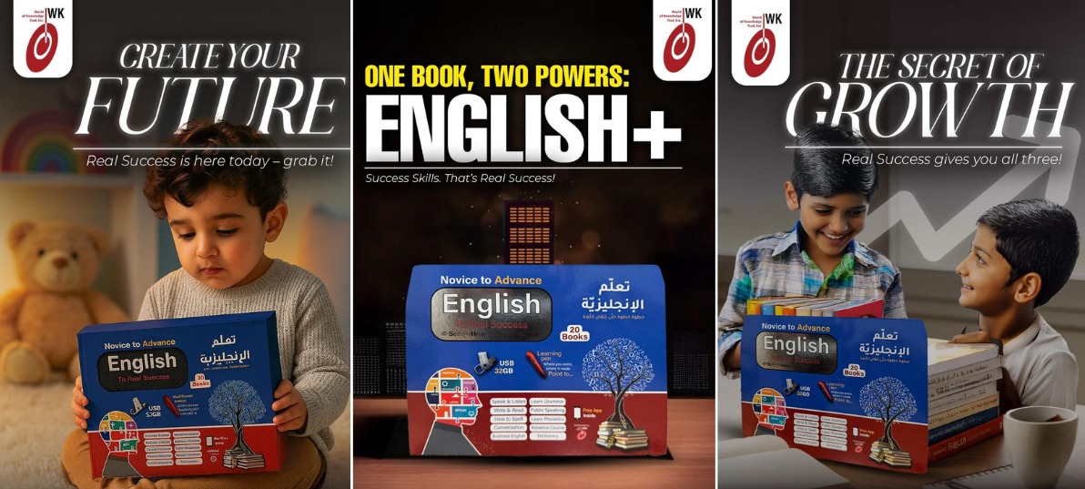 Complete English language learning kit with books, USB content, and smart learning features